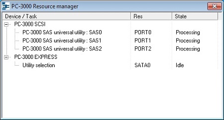 The PC-3000 SAS Resource manager